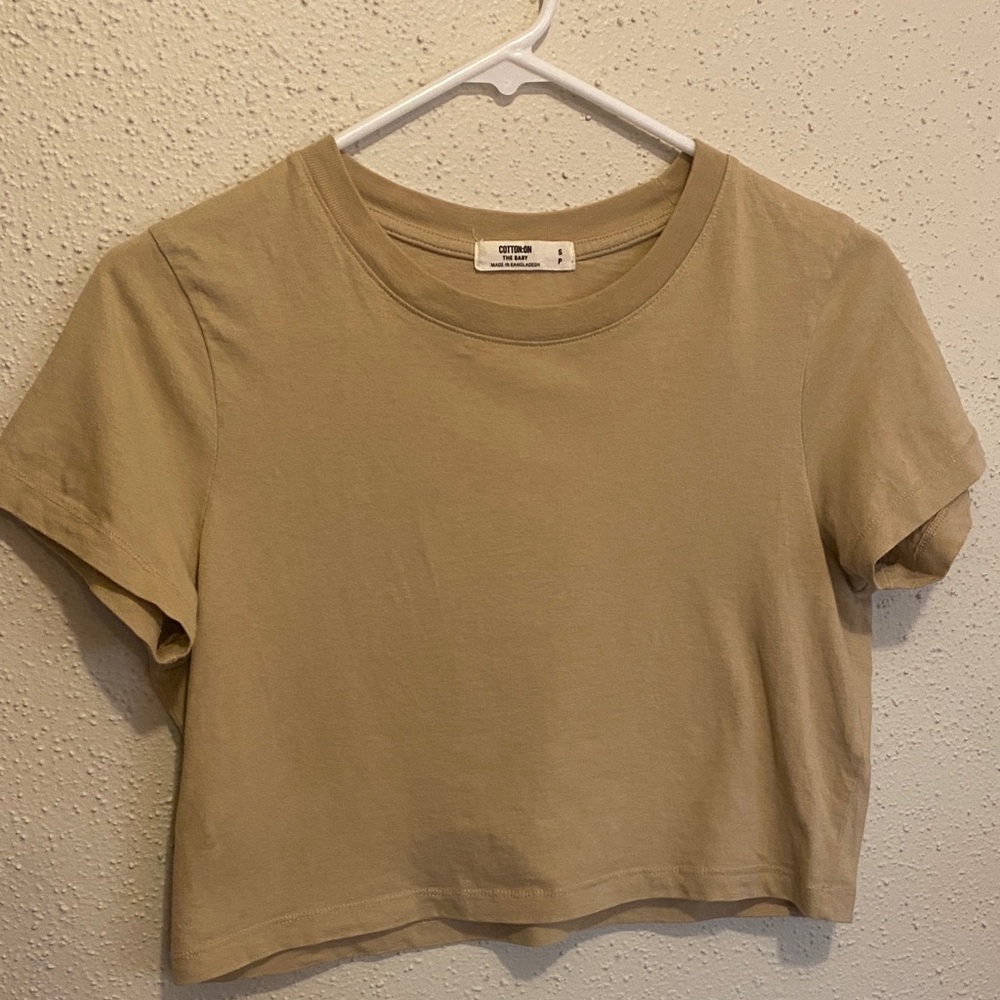 Cotton On Crop Top Small • Beige Neutral Short Sleeve Tee